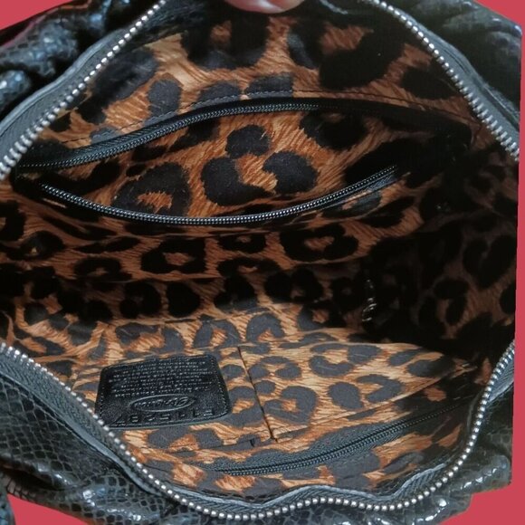 Brighton Black Snake Embossed Leather Shoulder Bag W/ Braided Strap & Satin Lini - Picture 13 of 16